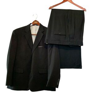 Stafford Men’s Suit 44Long X 32 Black Pleated Front Cuffed Worsted Wool Business